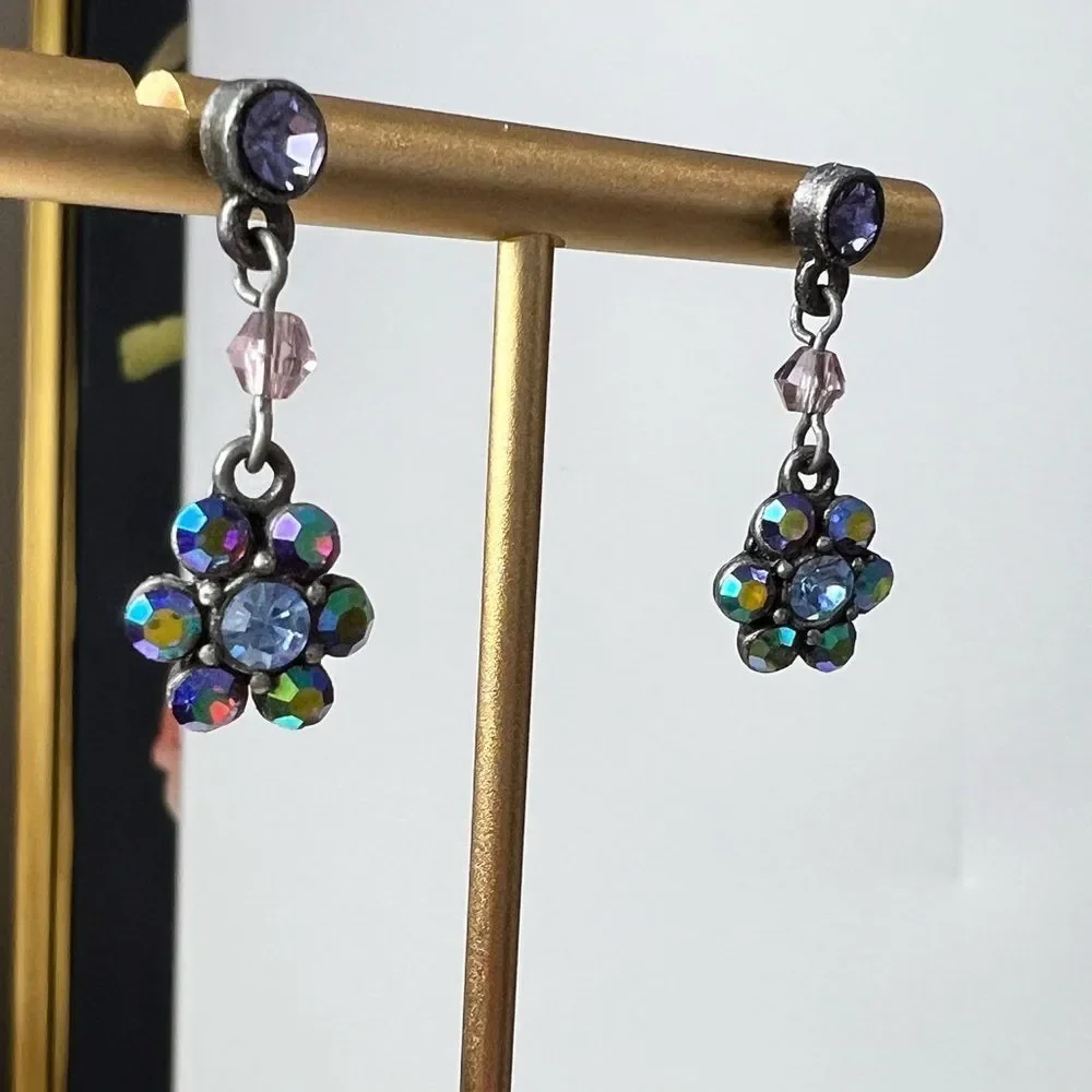 Purple Crystal Flower Drop Earrings